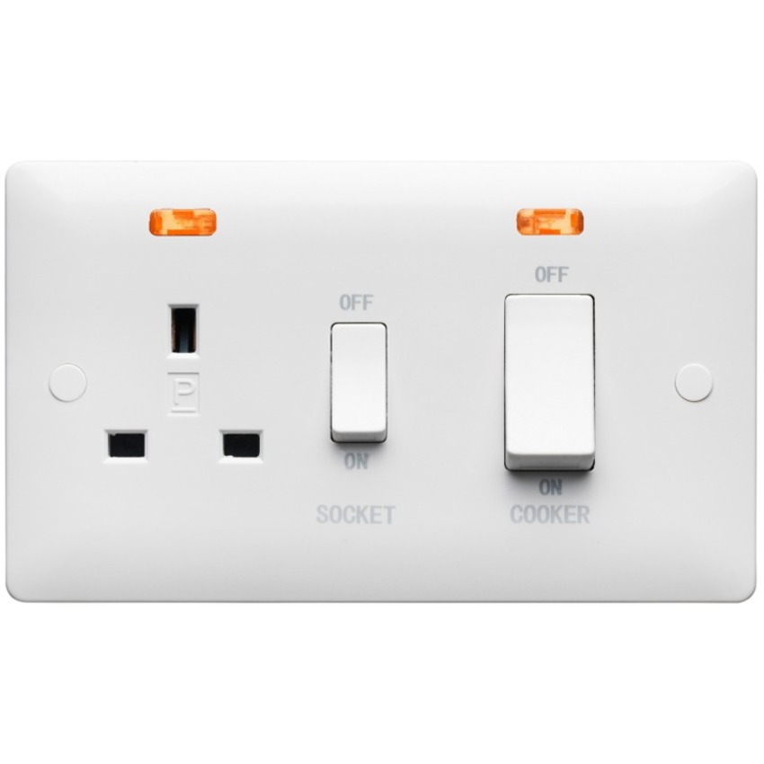 Verso V178 1 Gang Double Pole Switch & Socket With Neon 45A White