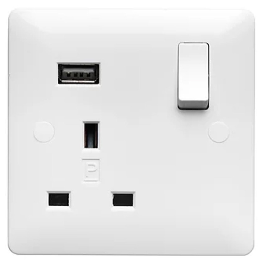 Verso V312USB 1 Gang Double Pole USB Switched Socket 13A White Moulded